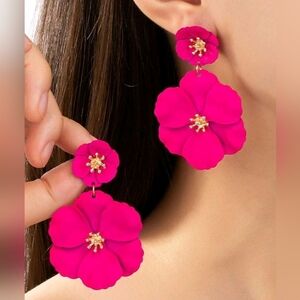 Pink Dangle Earrings Floral Bohemian Earrings titanium hypoallergenic post